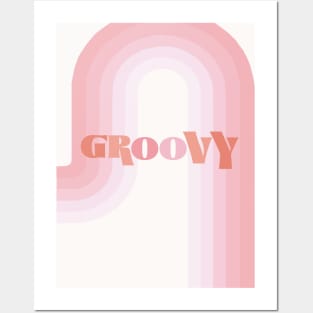 Groovy Retro Hippie Pink Rainbow Posters and Art